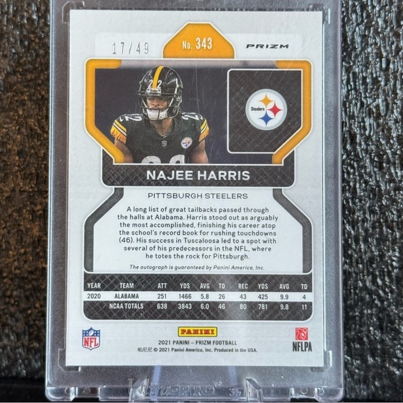 2021 Najee Harris /49 Autograph Panini Purple Checkerboard Prizm - Picture 2 of 3